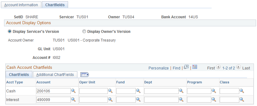 Internal Accounts - Chartfields page