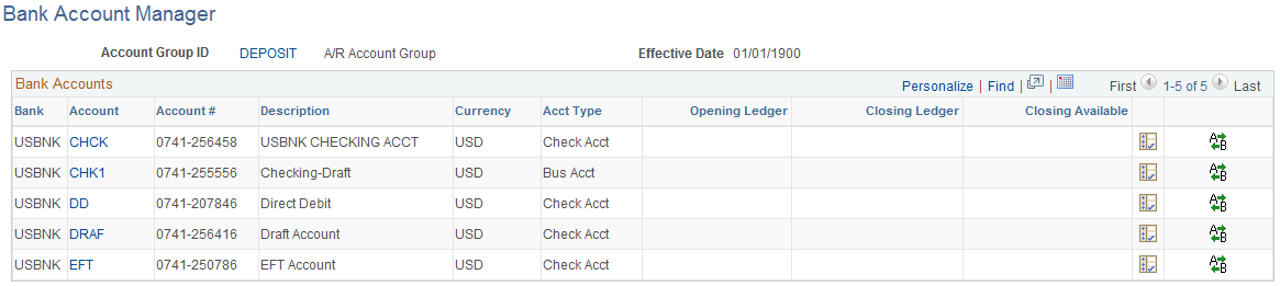 Bank Account Manager page