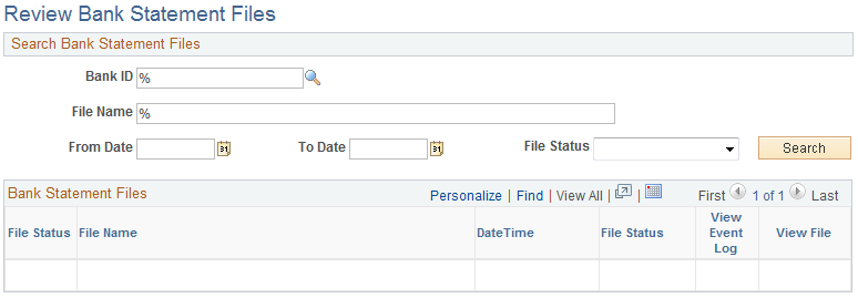 Review Bank Statement Files page