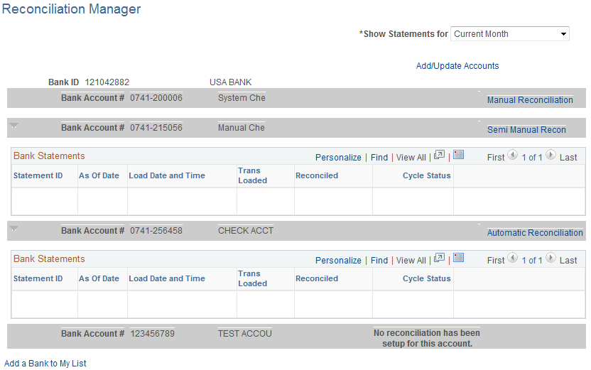 Reconciliation Manager page