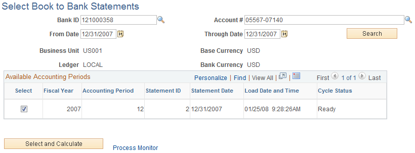 Select Book to Bank Statements page
