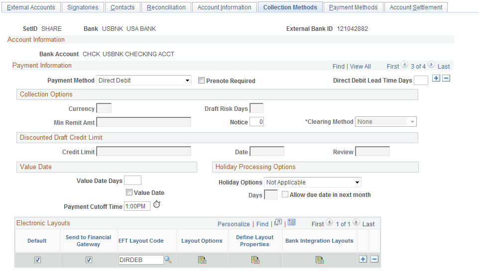 External Accounts - Collection Methods page