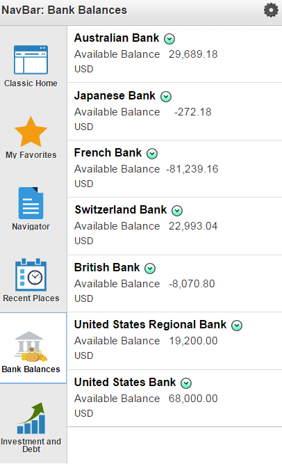 NavBar: Bank Balances page