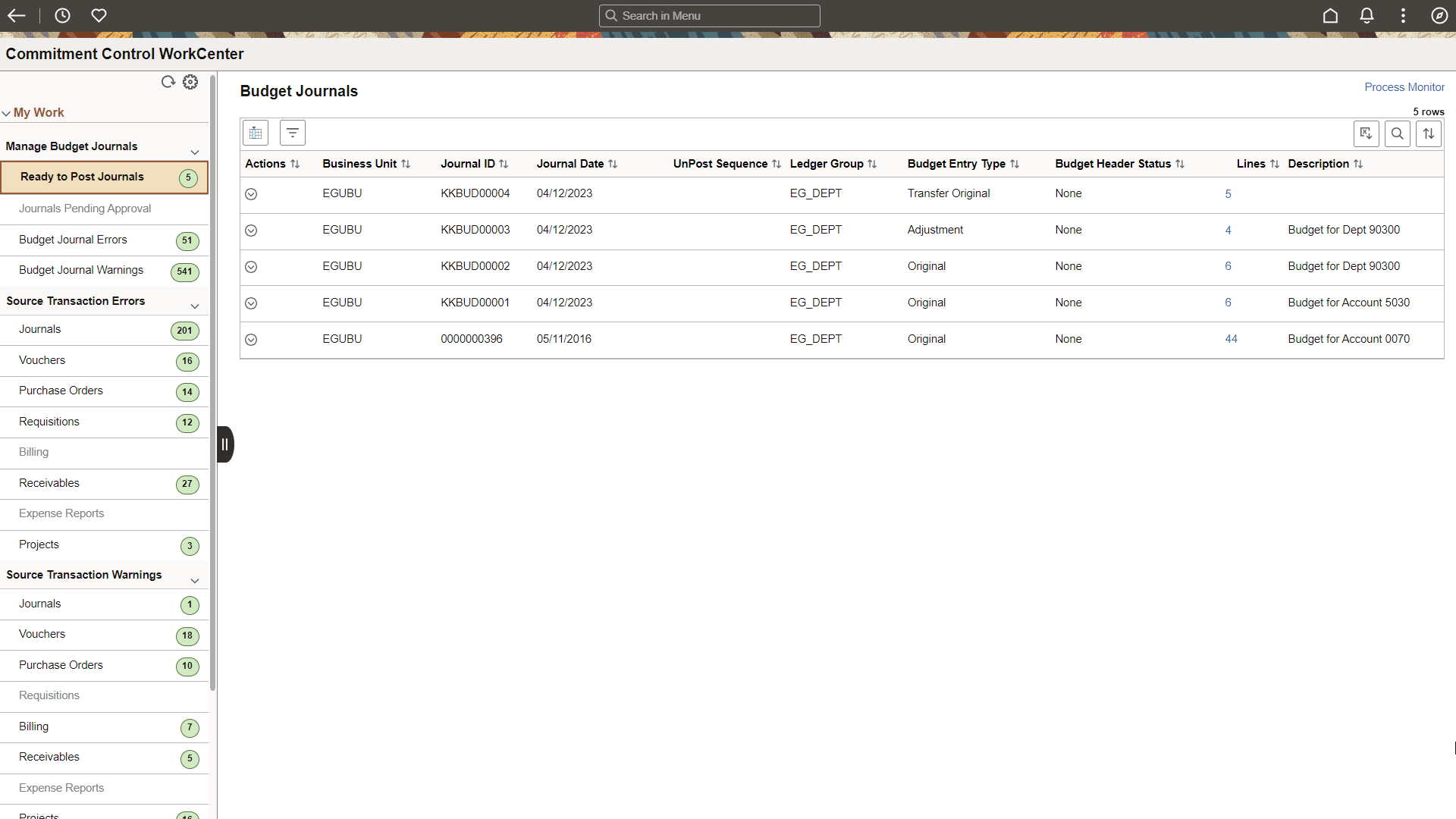 Commitment Control WorkCenter - My Work