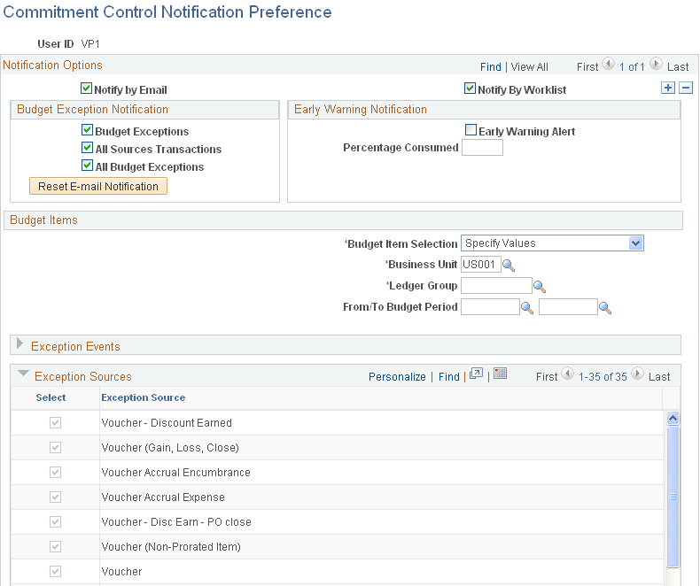 Commitment Control Notification Preference page