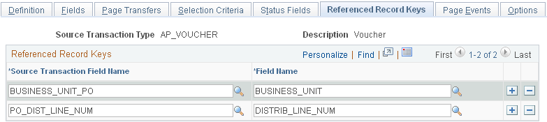 Source Transactions - Referenced Record Keys page