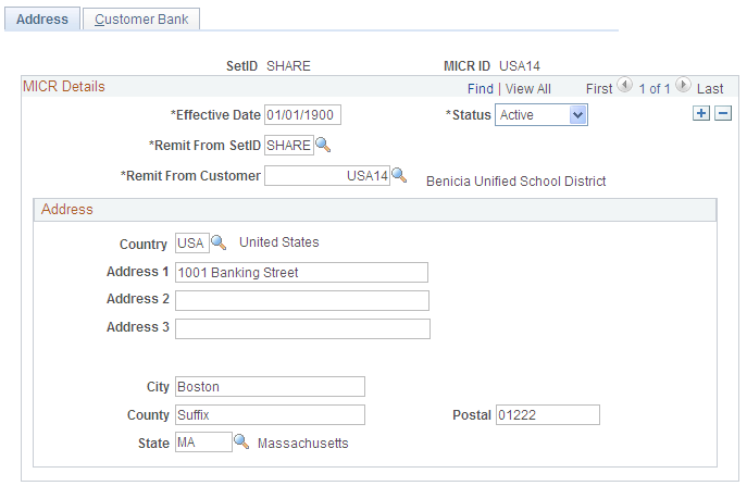 MICR Information - Address page