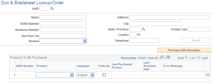 &Dun & Bradstreet Lookup/Order page