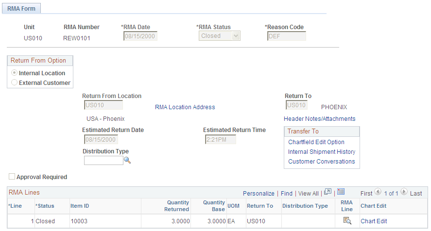 RMA Form page