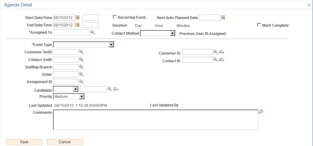 Agenda Detail modal window