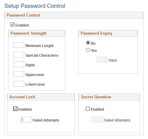 Setup Password Control page