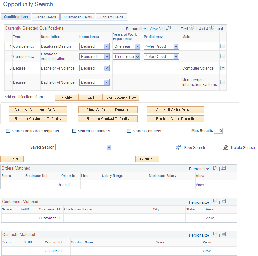 Opportunity Search page