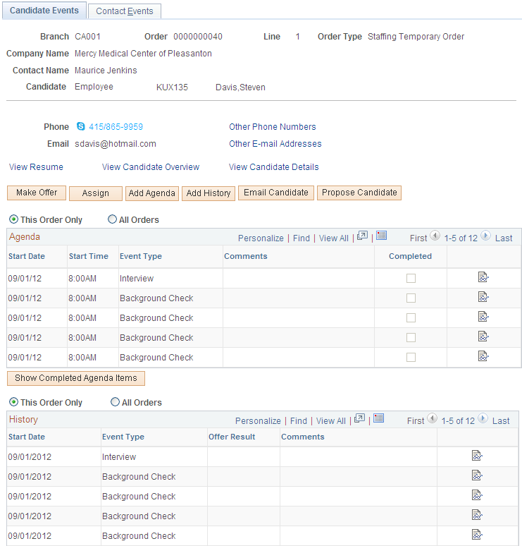 Candidate Events page