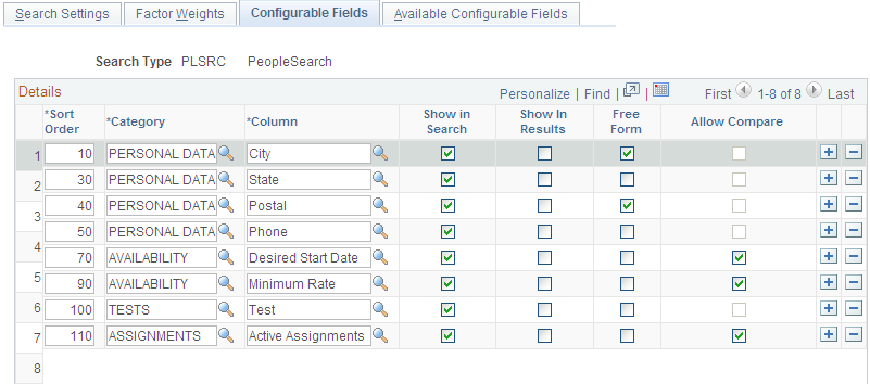 Configurable Fields page