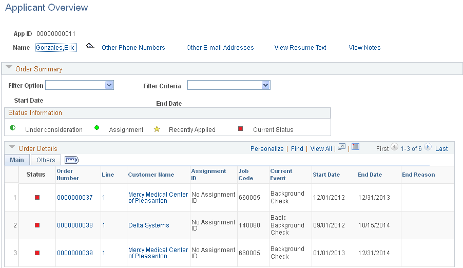 Applicant Overview page (1 of 2)