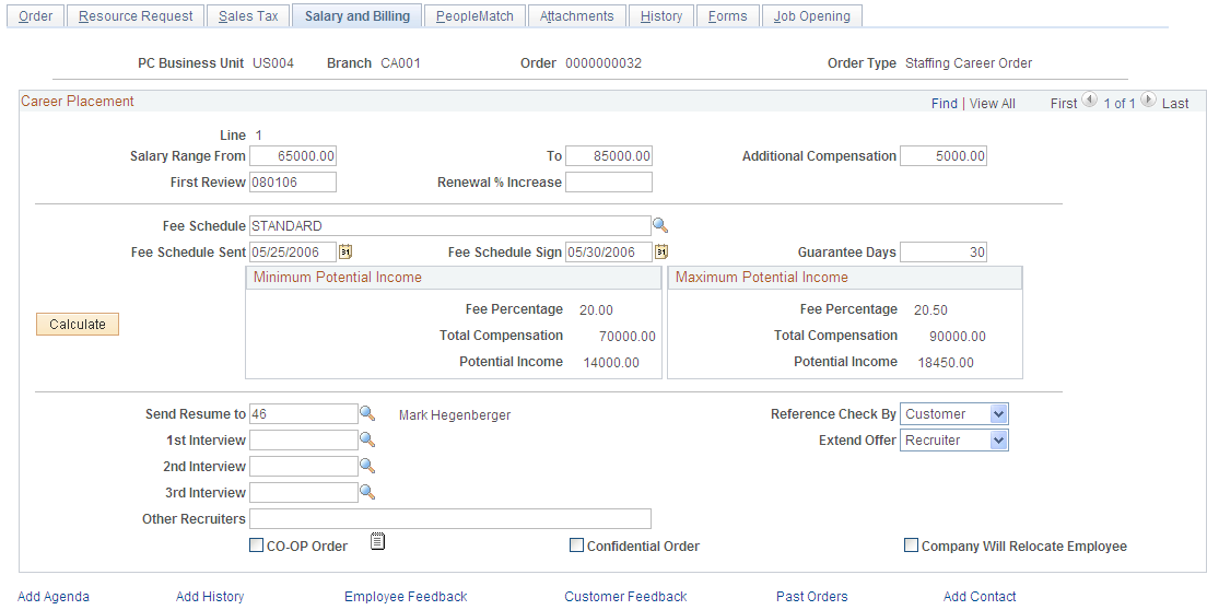 Salary and Billing page