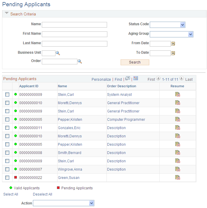 Pending Applicants page