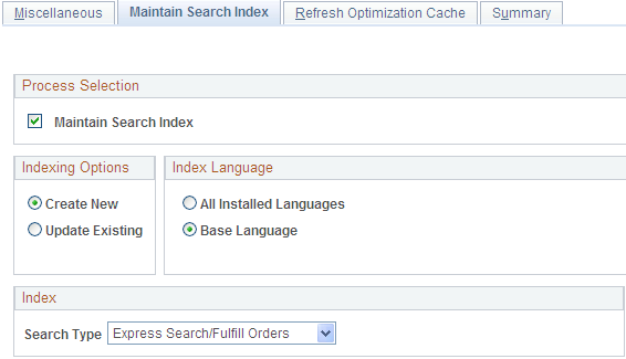 Maintain Search Index page