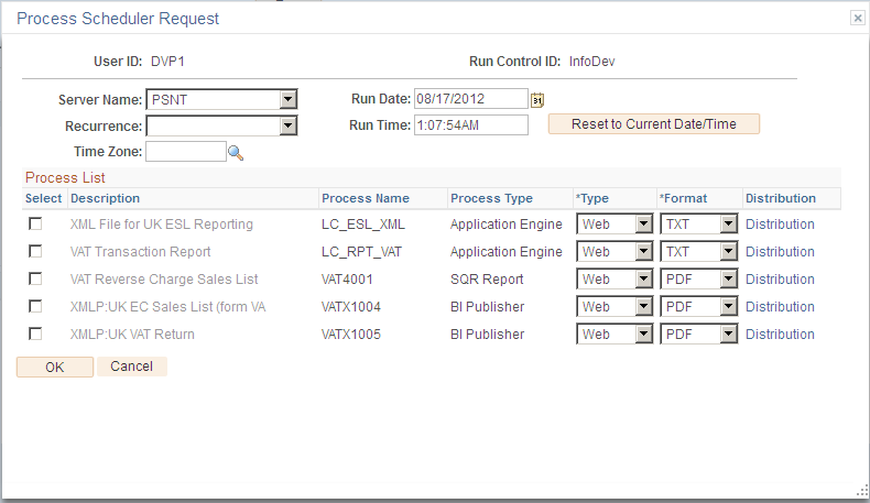 VAT Entity - Process Scheduler Request Page