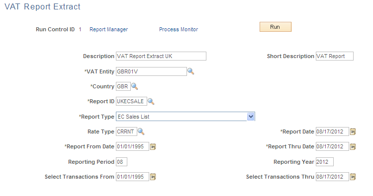 VAT Report Extract page