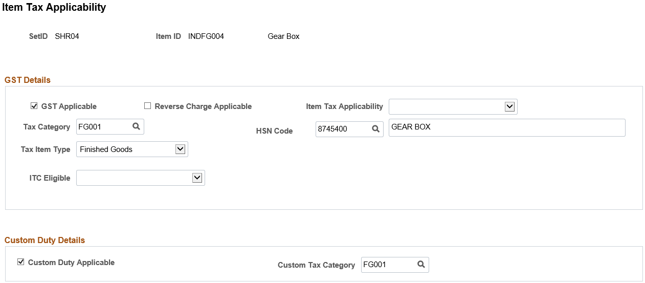 Item Tax Applicability