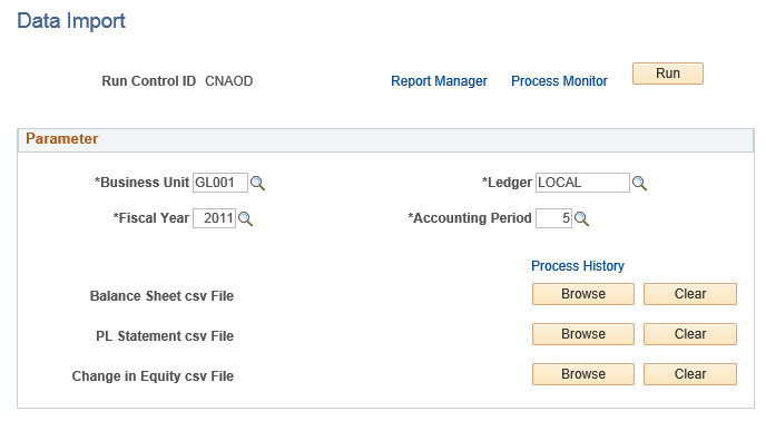 Data Import page