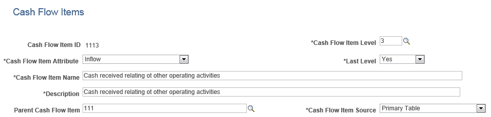 Cash Flow Items page