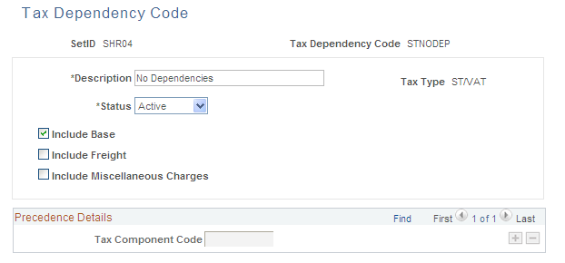 Tax Dependency Code page