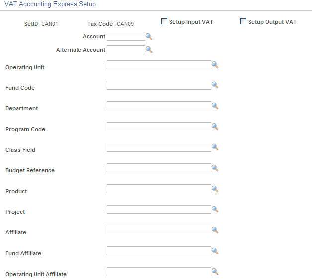 VAT Accounting Express Setup page