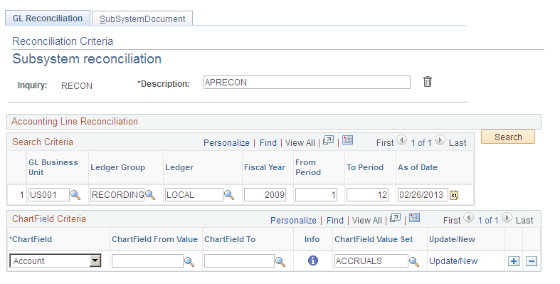 GL Reconciliation - Subsystem reconciliation