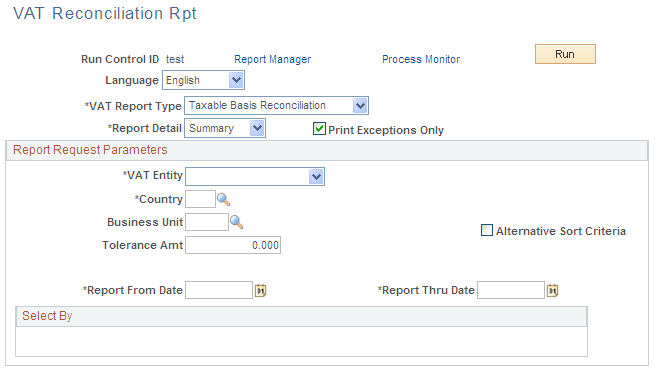 VAT Reconciliation Rpt page