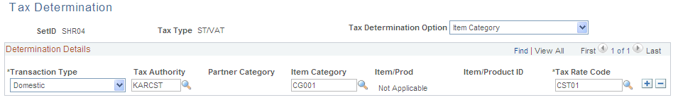 Tax Determination page