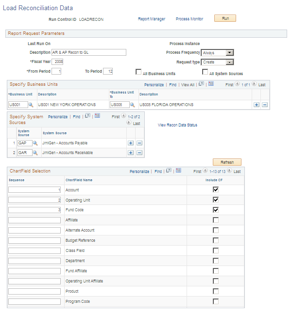 Load Reconciliation Data page