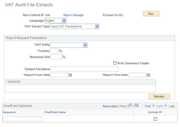VAT Audit File Extracts page