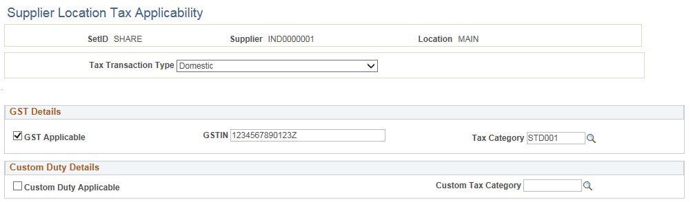 Supplier Location Tax Applicability(GST)