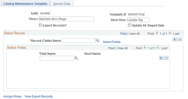 Catalog Maintenance Template page