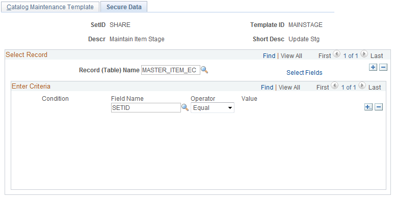 Catalog Maintenance Template - Secure Data page