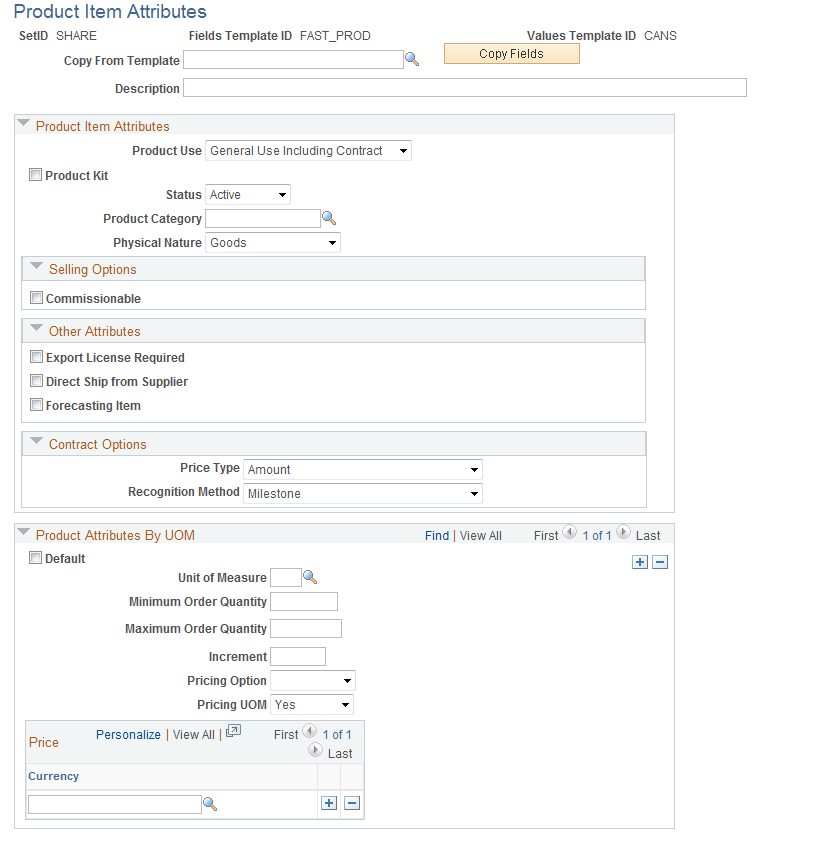 Product Item Attribute Values page within the Product Item Attributes Value Group (partial)