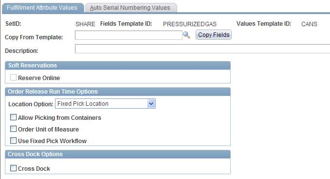 The Fulfillment Attribute Values page within the Inventory Fulfillment Value Group