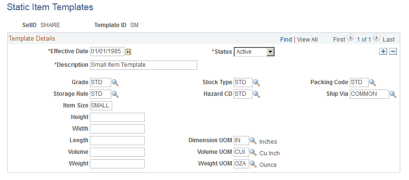 Static Item Templates page