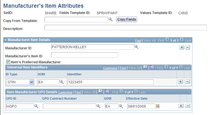 'Manufacturer's Item Attributes page