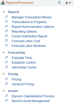 Example: Reports/Processes pagelet