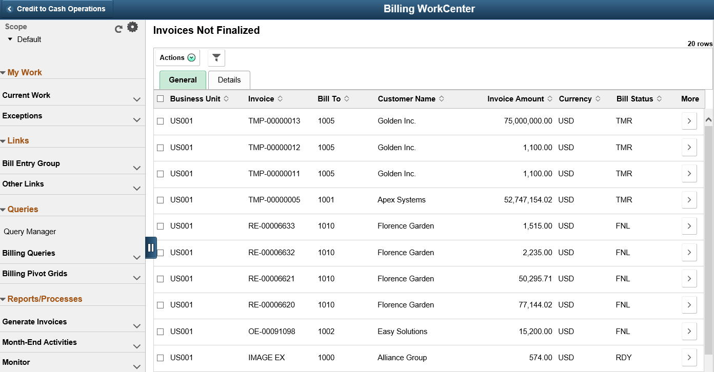 Billing Fluid Workcenter