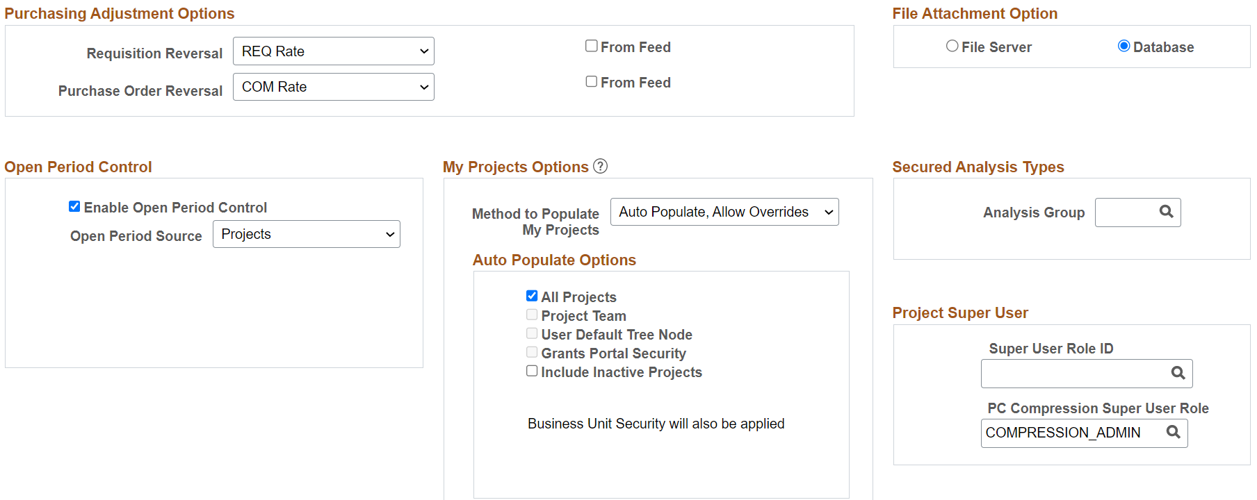 Installation Options - Project Costing Page (2 of 2)