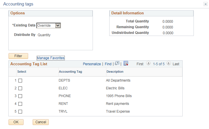 Accounting tags page (Classic)