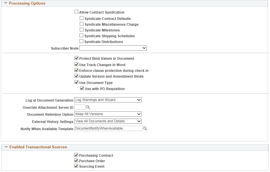 Installation Options - Supplier Contract Management page (2 of 3)