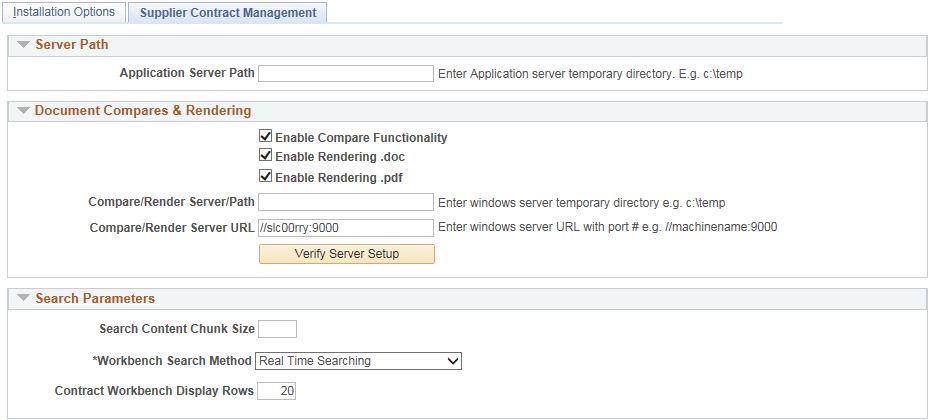 Installation Options - Supplier Contract Management page (1 of 3)