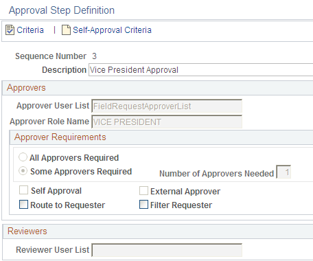 Approval Step Definition page - Sequence Number 3