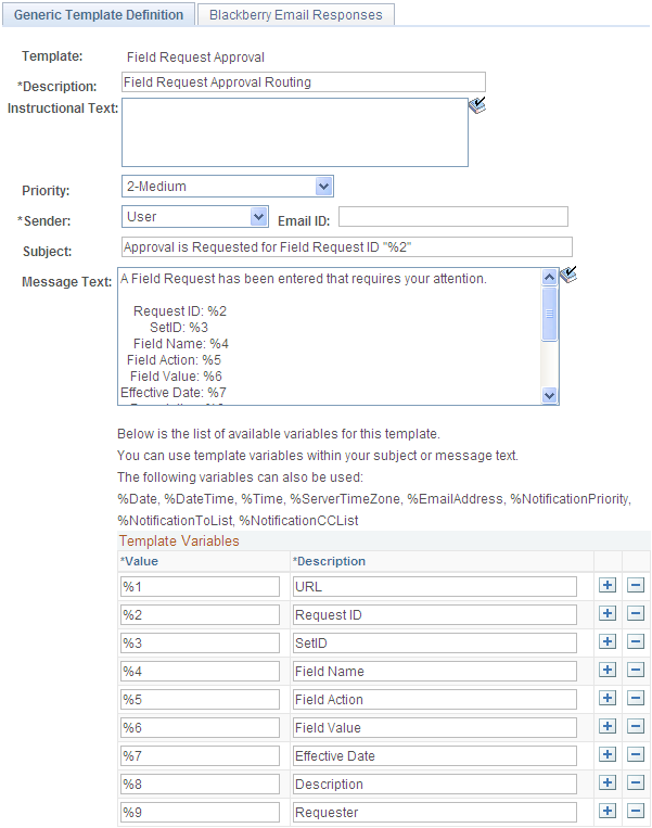 Generic Template Definition page