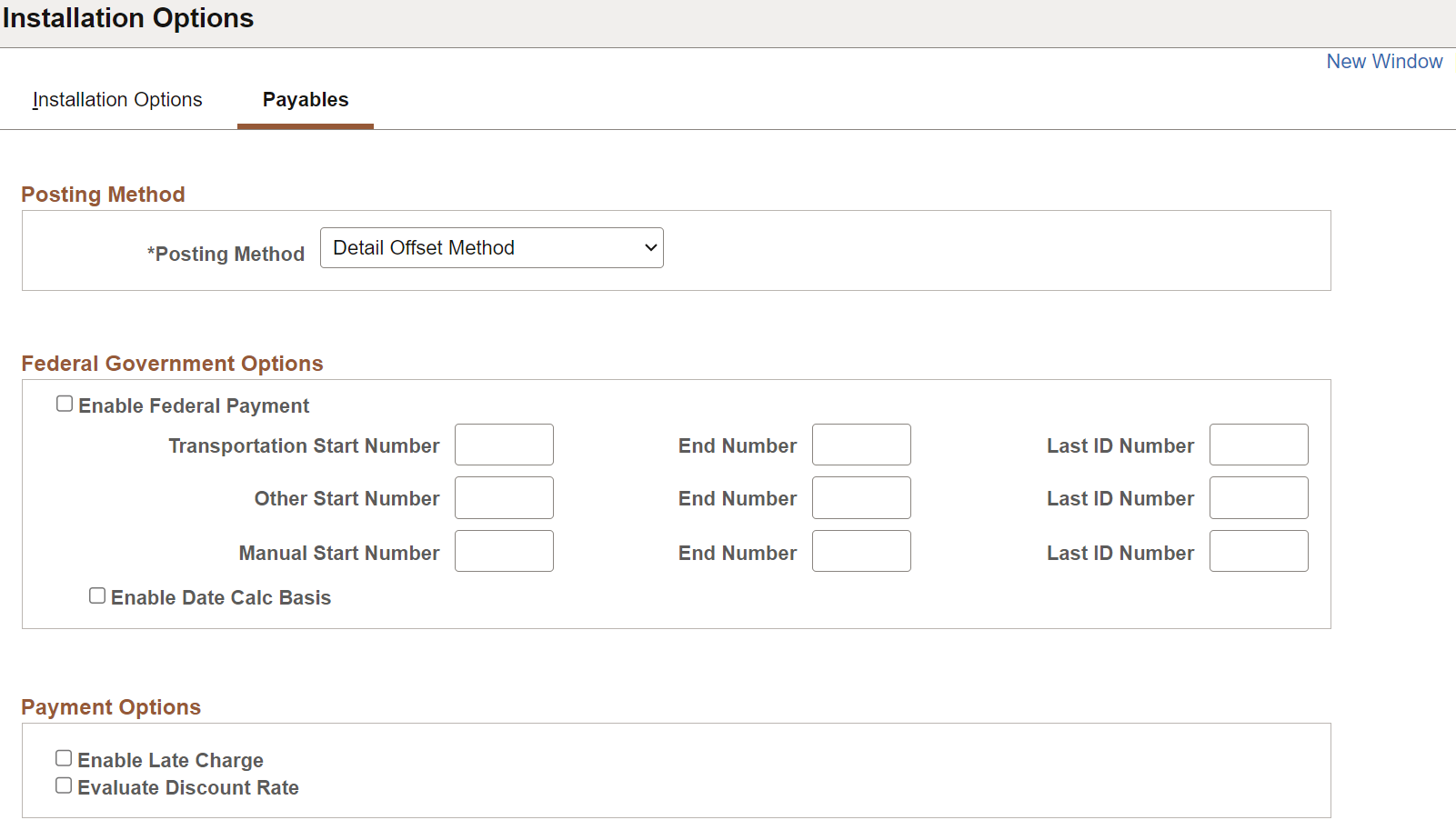 Installation Options - Payables page (1 of 2)